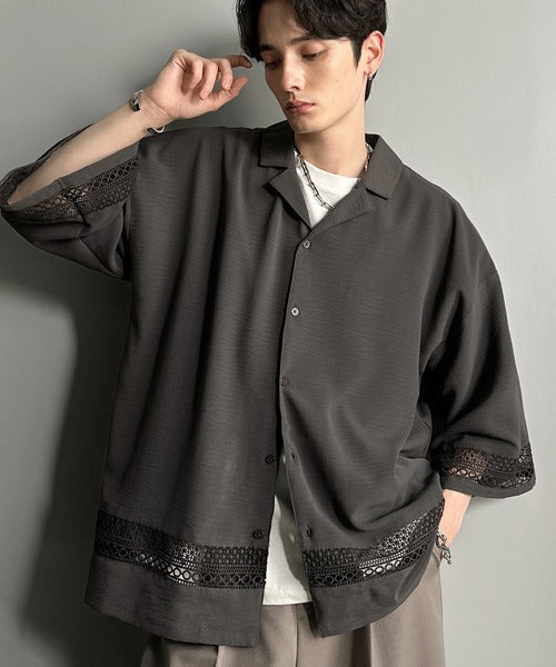 レースが語る、大人の余裕。レース切り替えオープンカラーシャツ / Lace Panel Open Collar Shirt co1010011
