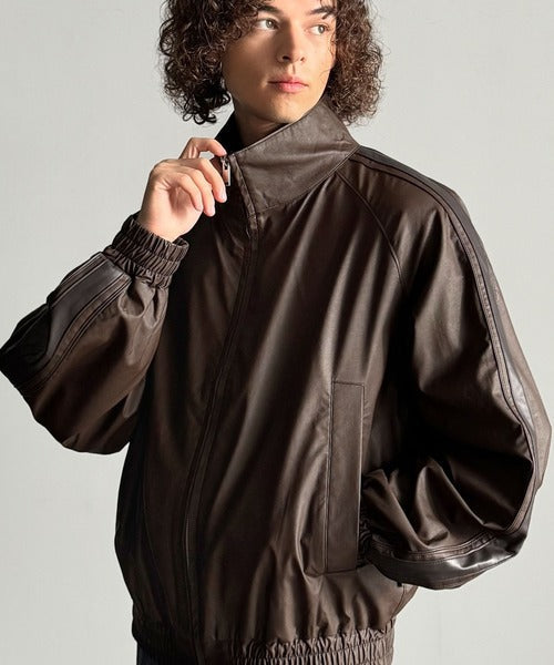 【Classical Origin】High-Neck Leather Track Jacket／ハイネックレザートラックジャケット co1150040