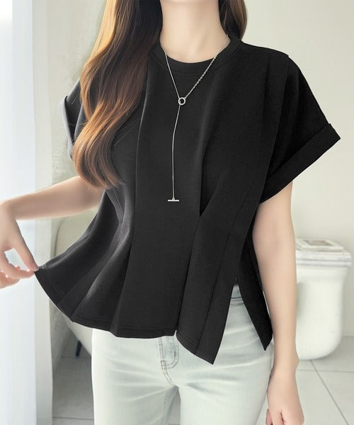 【mily bilet】ウエストラインを細魅せ♪スリット入りタックデザインカットソートップス（半袖） mi1329074
