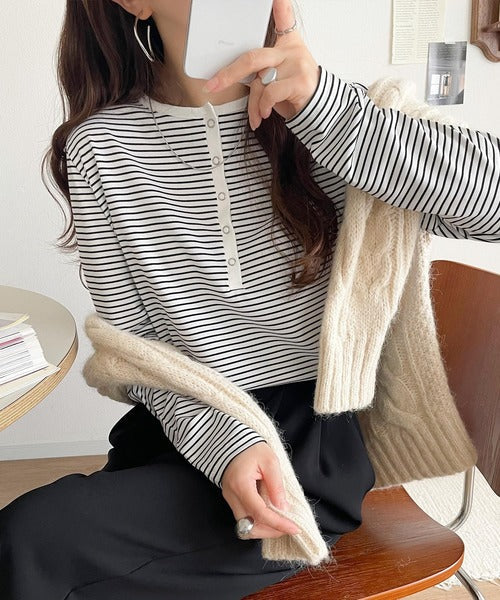 シンプルだからこそ、こだわりたい。シルケット加工ドット釦ヘンリーTシャツ（長袖） ce1020314