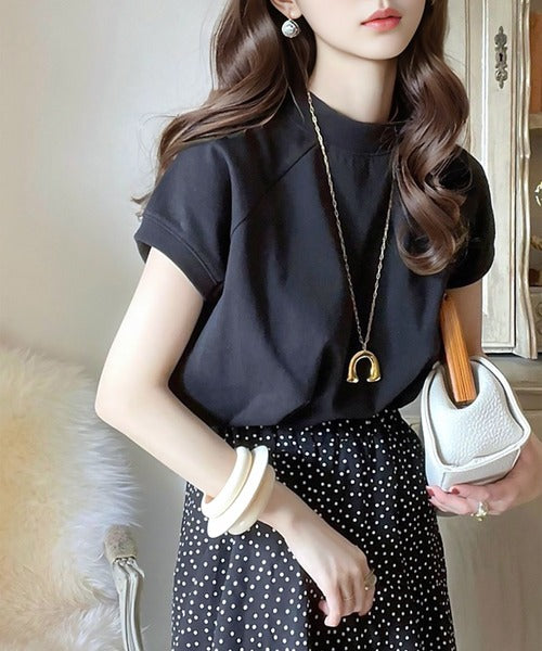 【sustaina+】【family+】綿100%USAコットン、大人のモックネックTシャツ。 cl5015