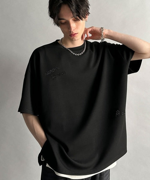 Logo Rhinestone Design Dolman Oversized Tee／ラインストーンロゴ使いドルマンオーバーサイズTシャツ co1010003