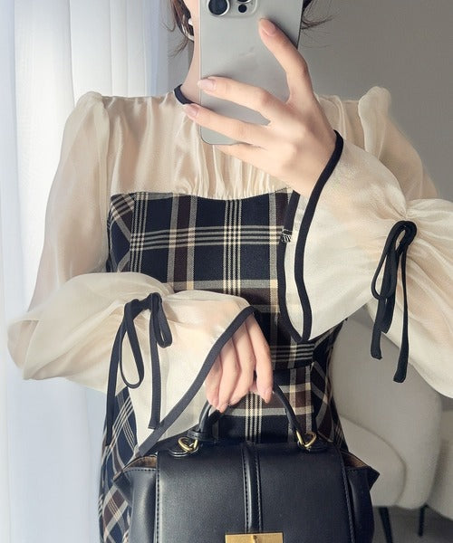 【mily bilet】上品でフェミニン。シャイニーシアードッキングIラインチェックワンピース mi1139046