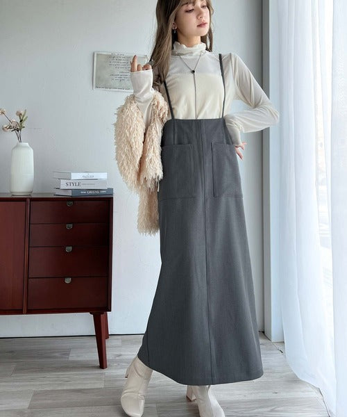 女性らしい上品シルエット。前後2wayサスペンダー付きタイトスカート（ロング丈・セットアップ可） ce1240047