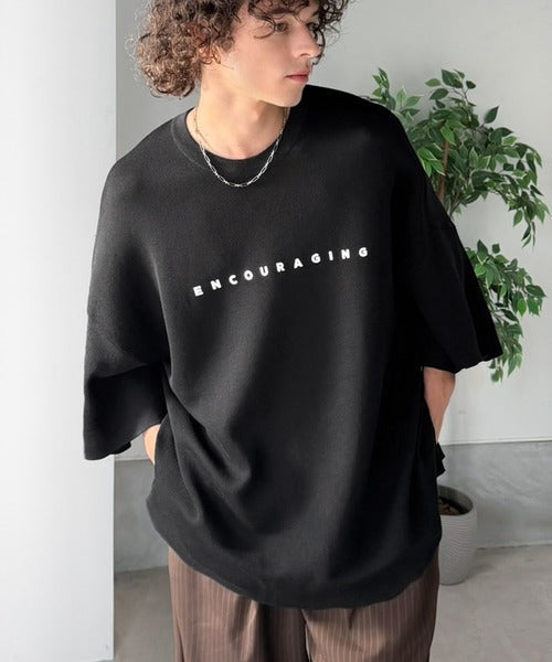 《JaVaジャバコラボ》Tシャツにはない品格を。ロゴプリントオーバーサイズサマーニットプルオーバー jm1050364