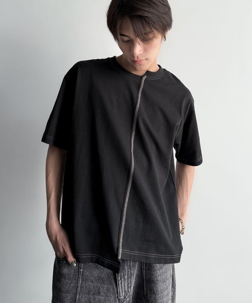 Asymmetric Stitch Design T-Shirt／アシンメトリーデザイン配色ステッチTシャツ co1150013