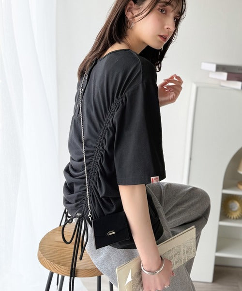 《JaVaジャバコラボ》アレンジを楽しむ、私だけの一枚。前後2wayヘンリーネックドロストチュニックＴシャツ(半袖) jv1010437