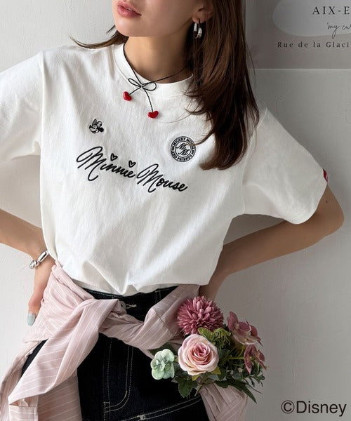 大人女子必見！　綿100％「ディズニー」サイン風刺繍Tシャツ（半袖） ce1330037