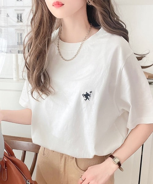 《Javaジャバコラボ》【sustaina+】大人の上級シンプル。滑らか綿100％ワンポイント刺繍Tシャツ jv1260113