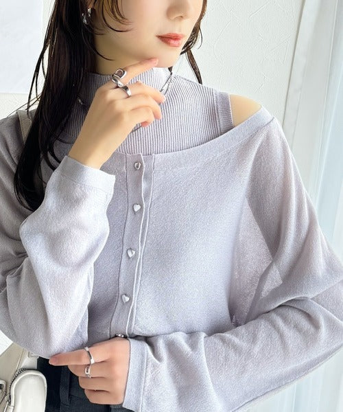 【mily bilet】上品さと可愛らしさを兼ね備えた、オフショル２WAYラメシアーニットアンサンブル（カーディガンセット） mi1029105