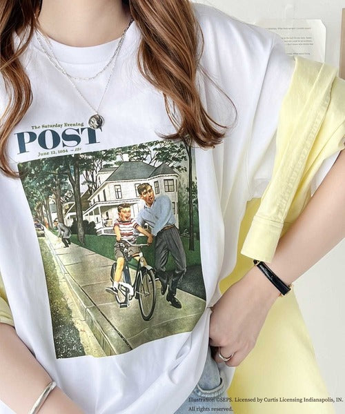 『THE SATURDAY EVENING POST』×クラシカルエルフ 別注グラフィックTシャツ【Bike Riding Lesson】 ce1260283