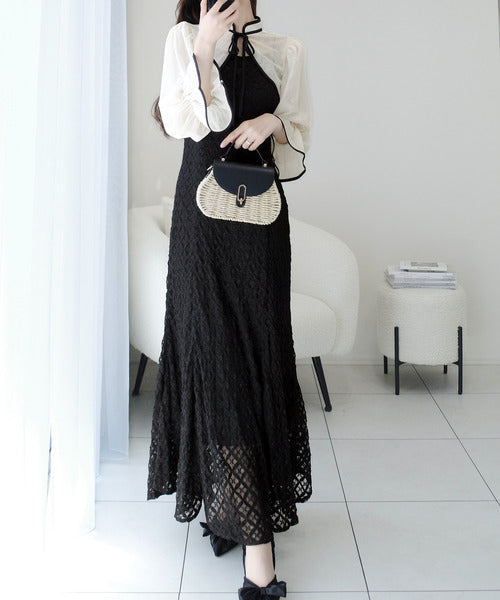 【mily bilet】トレンドをかわいく楽しんで♪パイピング配色シアーボレロセットアップ花柄レースキャミワンピース mi1139083
