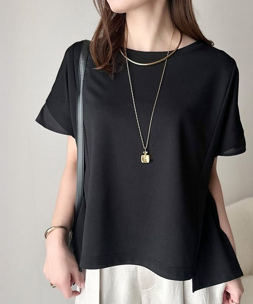 大人の女性を魅力的に引き立てる。袖口シアー切り替え 半袖 Tシャツ ce1110095