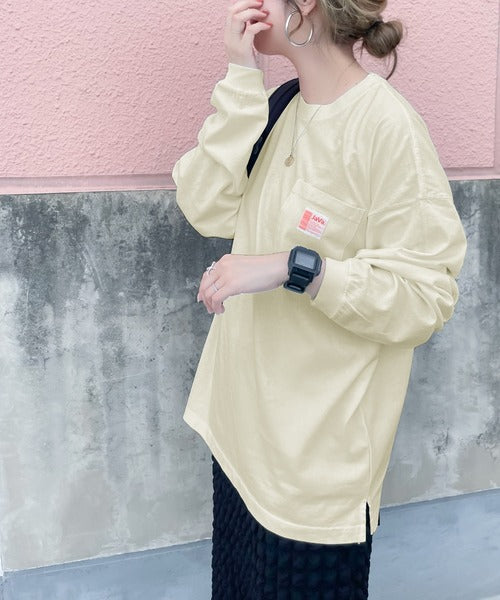 《JaVaジャバ コラボ》綿100％ピグメント加工ポケット付きロングTee jv1029002