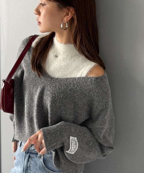 【mily bilet】大人の余裕をまとう。ブランドネーム使い異素材フェザーニットアンサンブル(セットアイテム) mi1029168