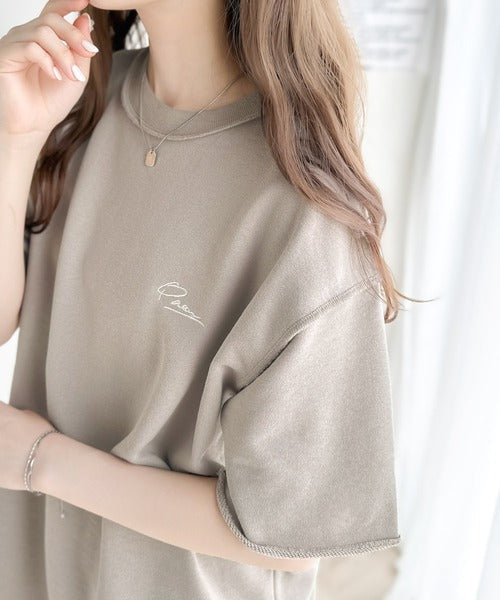 袖口くるりん。ワンポイント刺繍ハーフスリーブ裏毛Tシャツ ce1260259