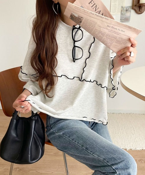 Tシャツより可愛く、スウェットより軽やか♪5分袖メロウ切替裏毛トップス ce1020310