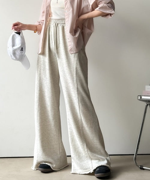 《JaVaジャバコラボ》ディティールで差が付く。裾クラッシュ裏毛美脚フレアパンツ jv1260452