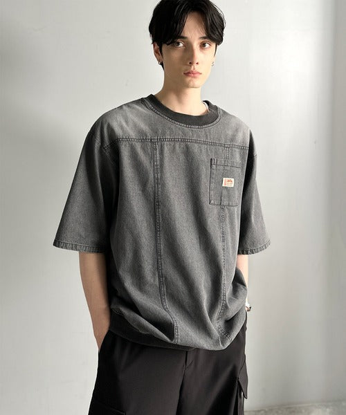 《JaVaジャバコラボ》綿100％ヴィンテージ加工アウターデニムTシャツ jo1010007