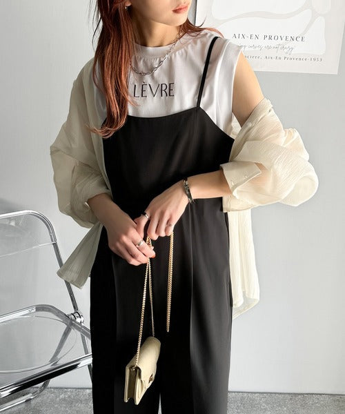 脚長上品シルエット！センタープレス入りストレッチキャミサロペット ce0940242