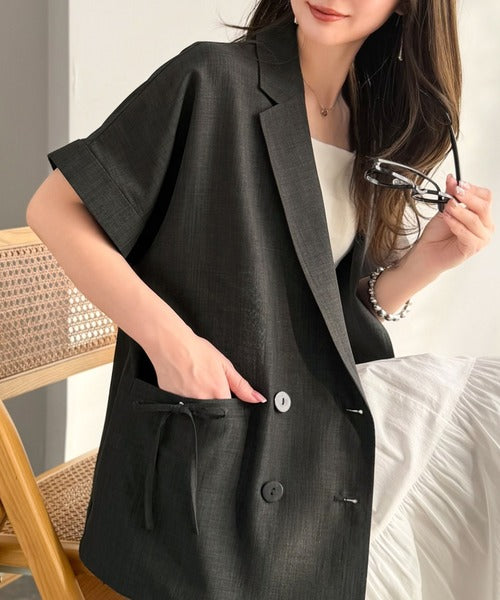 【mily bilet】甘さひとさじ、きれいに決まる。リボンストラップ付き半袖テーラードジャケット（オーバーサイズ） mi1019137