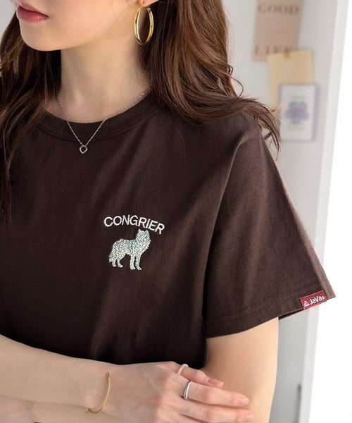 《JaVa ジャバコラボ》大人の遊び心をプラス。綿100％オオカミ刺繍Tシャツ（半袖） jv1330074