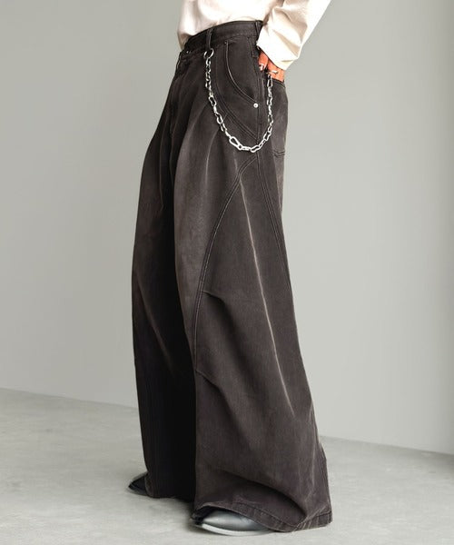 【Classical Origin】3D Tucked＆Darted Barrel-Leg Wide Denim／3Dタック＆ダーツデザインバレルレッグワイドデニム co1150057