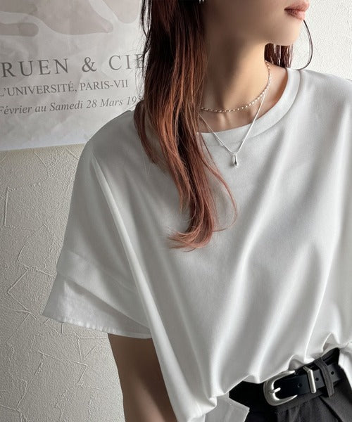 大人の女性を魅力的に引き立てる。袖口シアー切り替え 半袖 Tシャツ ce1110095