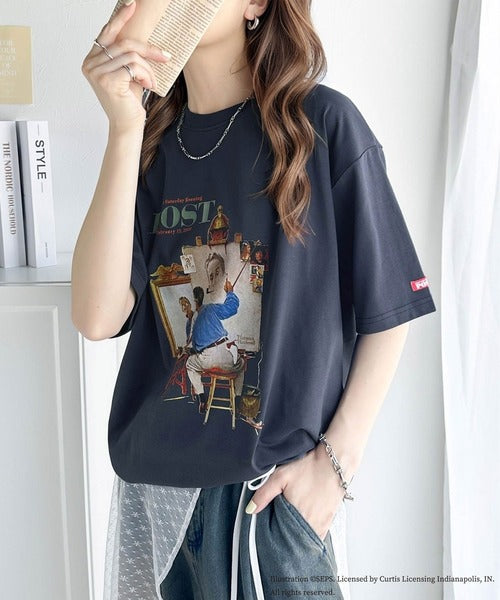 『THE SATURDAY EVENING POST』×クラシカルエルフ 別注グラフィックTシャツ 【Rockwell's Triple Self-Portrait Reprint】 ce1260281