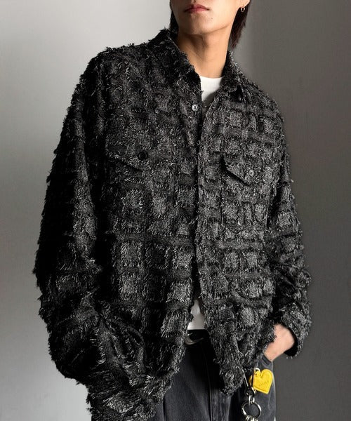 【Classical Origin】「1歩先の存在感。」フリンジ使いブロックチェックアウターシャツ（長袖）/Fringed Block Check Outer Shirt co1010021