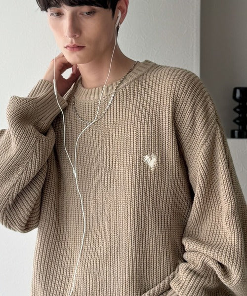 【Classical Origin】「究極スタンダード」畔編みオーバーサイズクルーネックセーター ／Oversized Ribbed Knit Crew Neck Sweater co0780012