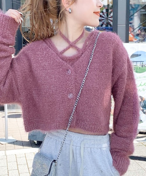 【mily bilet】秋冬も抜かりない女子コーデに！チョーカーニットキャミ使いメランジニットアンサンブル mi1259003