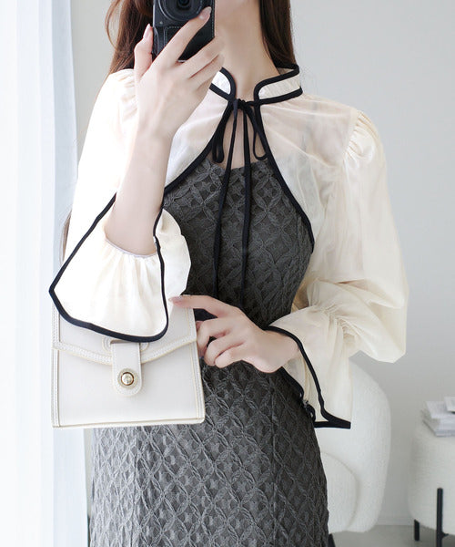 【mily bilet】トレンドをかわいく楽しんで♪パイピング配色シアーボレロセットアップ花柄レースキャミワンピース mi1139083
