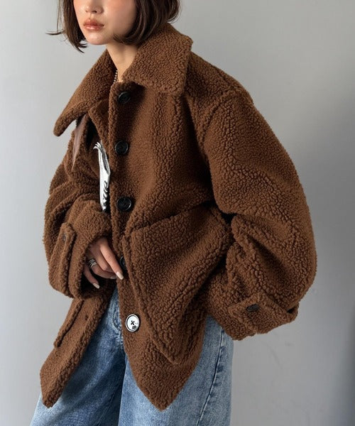 《JaVaジャバコラボ》纏う大人ボアが包み込む♪ボアショートブルゾン jv1265010