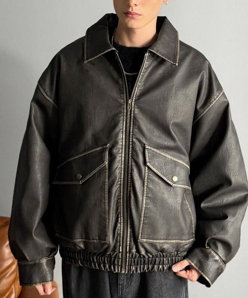 【Classical Origin】「Sランクアイテム。」ヴィンテージレザー中綿入りブルゾン／Vintage Leather Padded Blouson co1320001