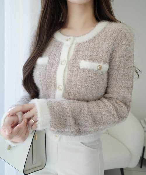 【mily bilet】ツィードライクフェザー切り替えラメニットジャケット mi1329043