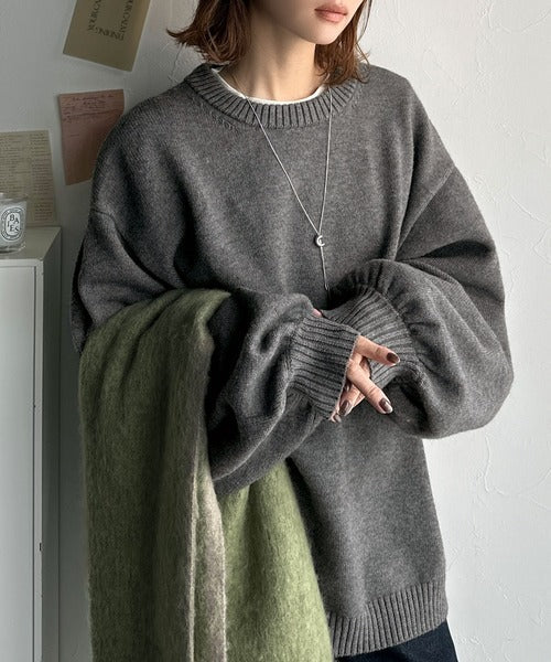 《JaVaジャバコラボ》目を奪われるたっぷり袖。 ボリュームスリーブオーバーサイズニット jv1350007