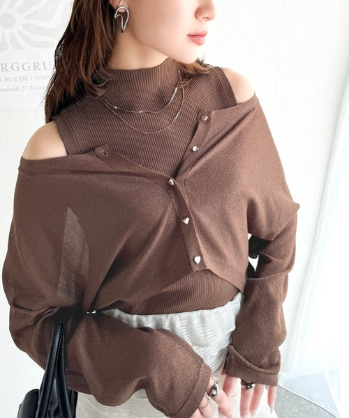 【mily bilet】上品さと可愛らしさを兼ね備えた、オフショル２WAYラメシアーニットアンサンブル（カーディガンセット） mi1029105