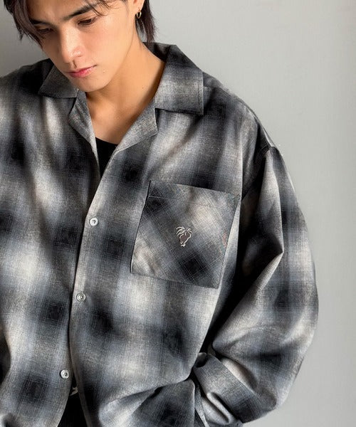 【Classical Origin】自然体のカッコよさ。ヴィンテージ風チェック柄オープンカラーシャツ（長袖）/Vintage-style check pattern open collar shirt co1010024