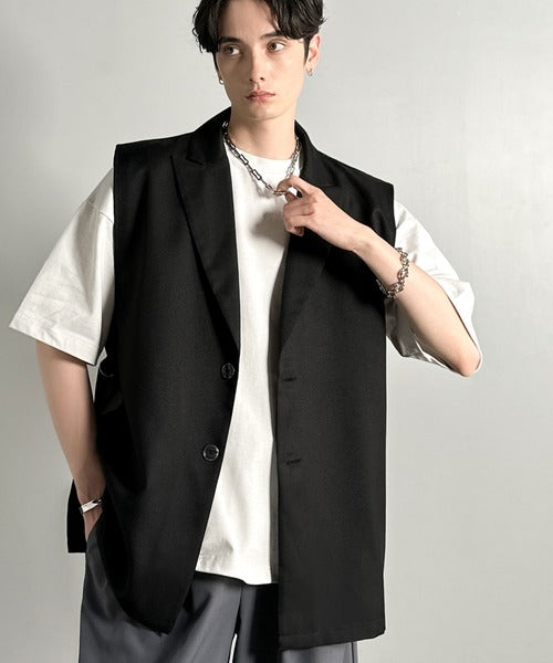「日常をアップデート。」ピークドラペル仕様エレガントセミロングベスト／Peak Lapel Elegant Semi-Long Vest co1010009