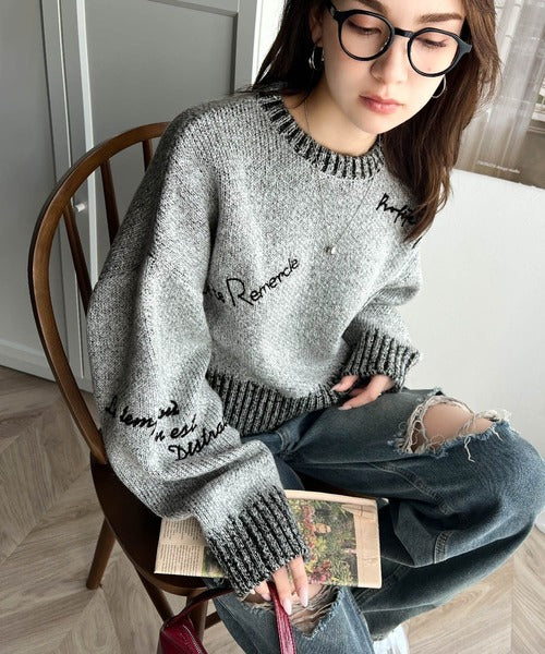 【mily bilet】大人の個性派ニット。ランダム刺繍クロップドニットプルオーバー mi1029088