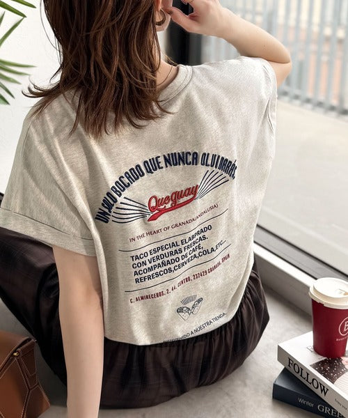 《JaVaジャバコラボ》背中で魅せる。バック刺繍フレンチスリーブTシャツ（半袖） jv1050358