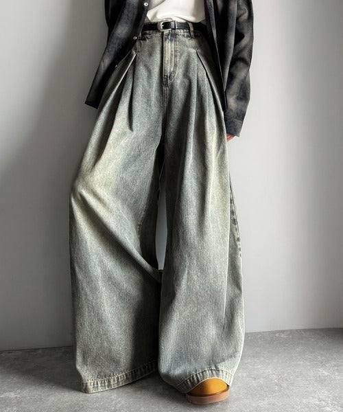 【Classical Origin】「Aライン即完成。」変形3タックスーパーワイドデニム／Unique Three-Tuck Super Wide Denim co0900005