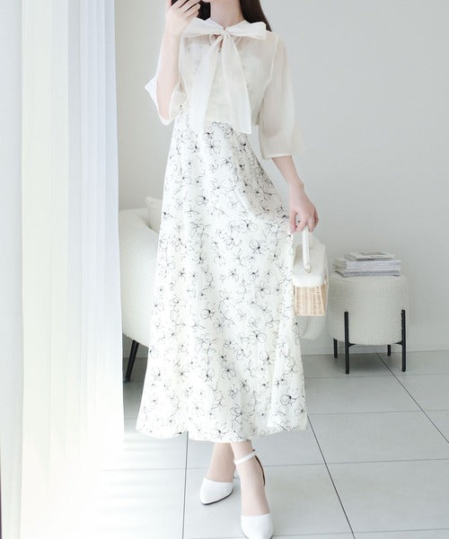 【mily bilet】透け感コーデ でつくる、映えガーリー。前後2WAY花柄シアーボレロセットアップキャミワンピース mi1139082