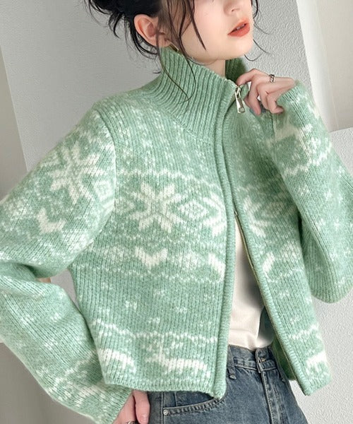 【mily bilet】冬の定番でアレンジ万能♪ノルディック柄ダブルジップニットカーディガン(長袖) mi1029087