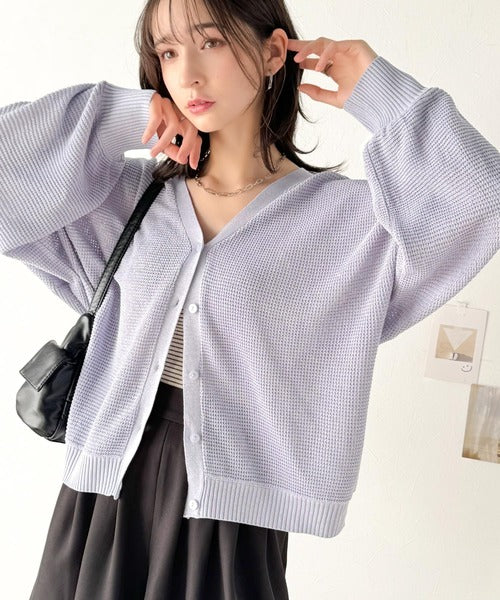 リラクシーで上品。ワッフルニットVネックカーディガン（ドルマンスリーブ） ce1050292