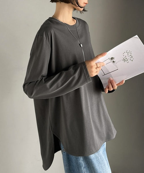 品よく、楽ちん。大人の余裕が漂う。シルケット素材 レイヤード ラウンドヘム 長袖 ロンTEE ce1020296