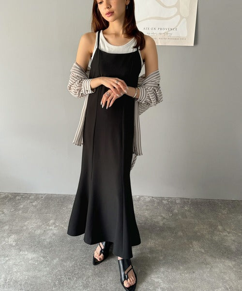 後ろ姿が魅力！麻調バックリボンマーメイドキャミワンピース ce0780082