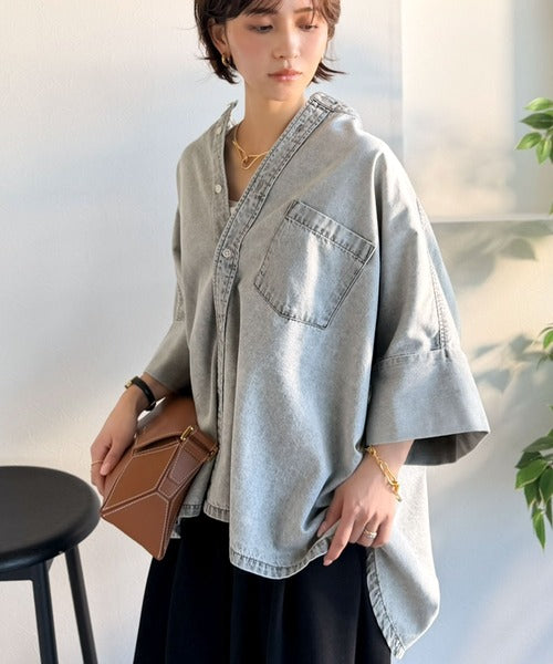 【Classical Evon】一枚でこなれ見え、品よく羽織れる。大人のライトデニムシャツ ev1070202