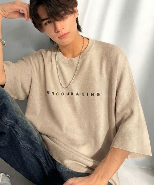 《JaVaジャバコラボ》Tシャツにはない品格を。ロゴプリントオーバーサイズサマーニットプルオーバー jm1050364
